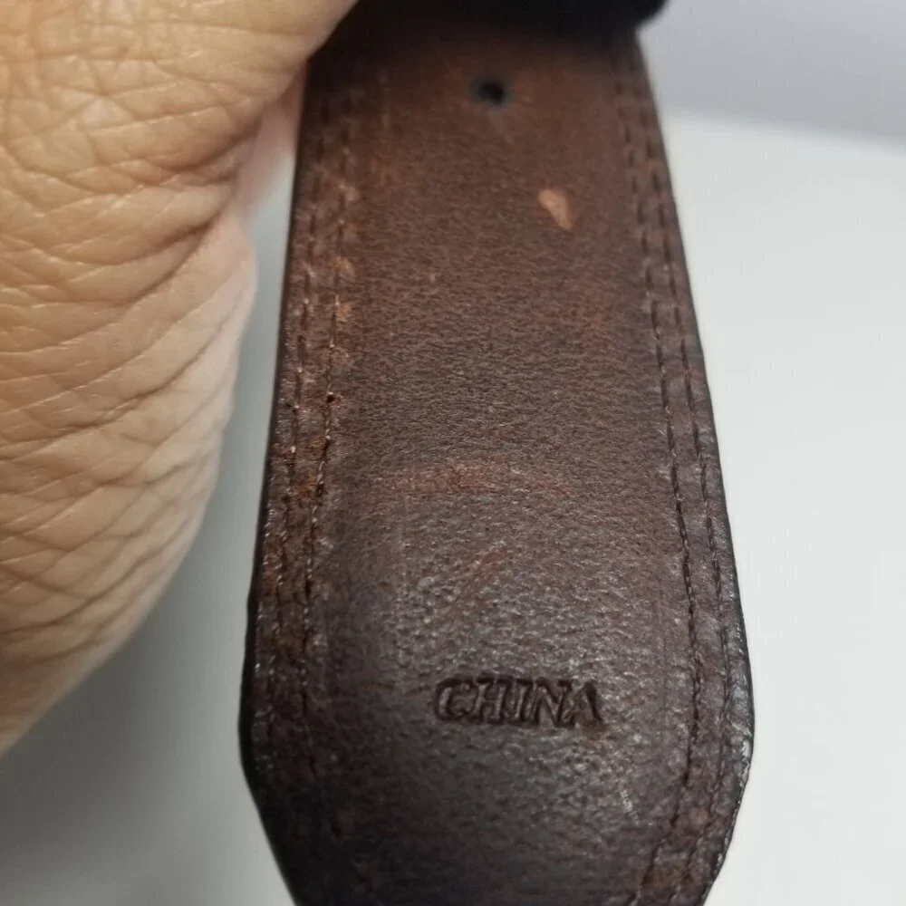 Men's Oil Tanned Cowhide Gold Brass Buckle Leather Belt Sz 34